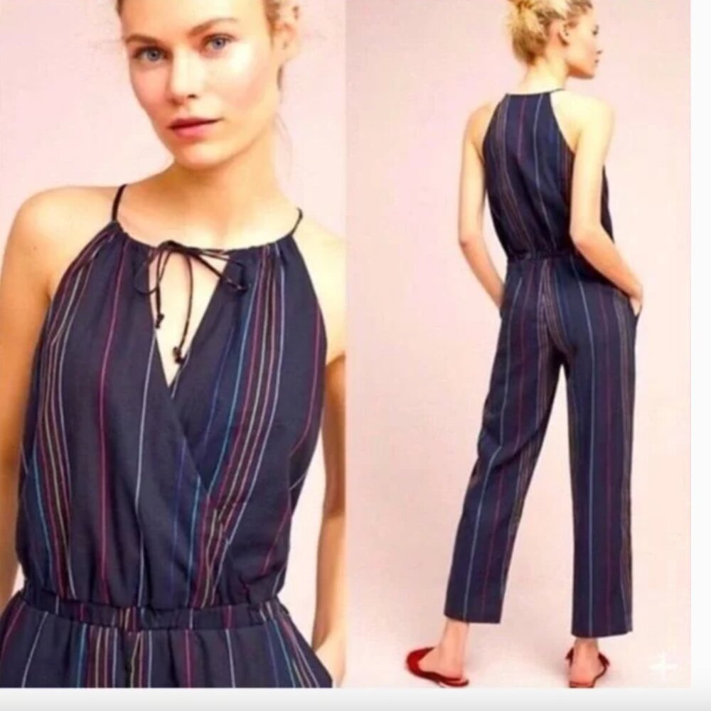 Anthropologie Dolan Navy Striped Halter Jumpsuit Size S